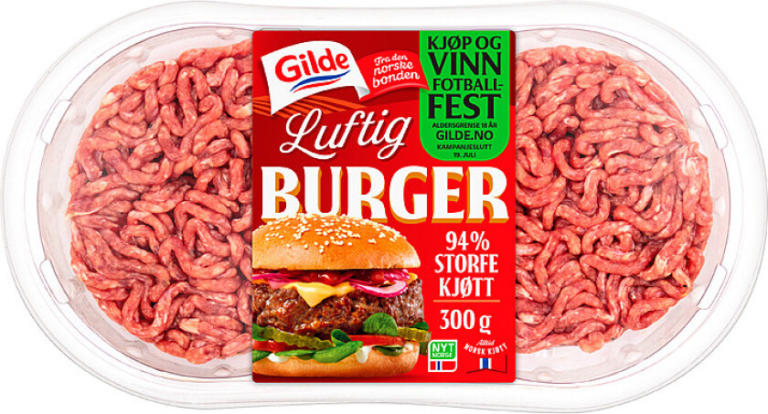 Burger Luftig Burgere blandet og kvernet direkte i en skånsom form uten pressing, luftige og mer med synlig kjøttstruktur enn en tradisjonell burger. krydret med salt og pepper