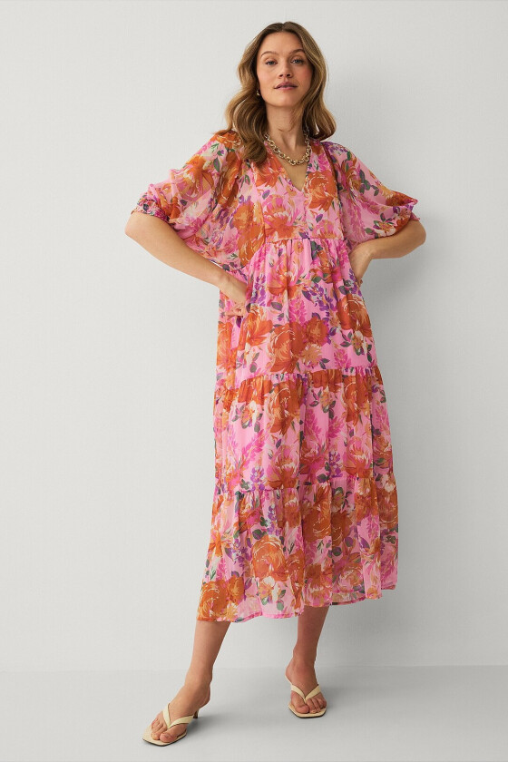 Kjole i chiffon - Rosa