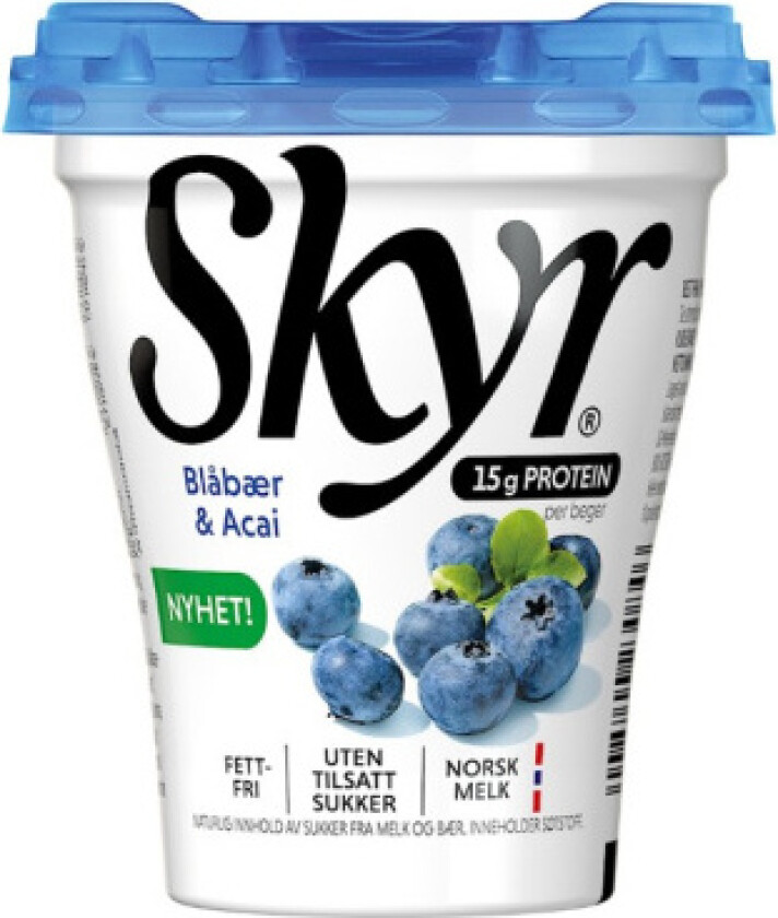 Blåbær&Acai ® Blåbær & Acai er en smakfull yoghurt med fløyelsmyk og fyldig konsistens. Produktet er naturlig proteinrik, uten tilsatt sukker, fettfritt og laktoseredusert.
