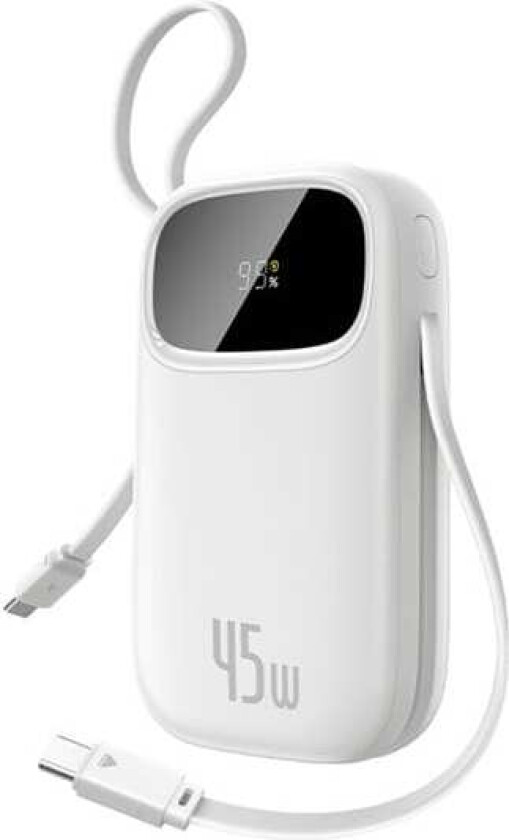 EnerFill FC31 20000mAh 45W Powerbank med innebygde USB-C-kabler - Hvit