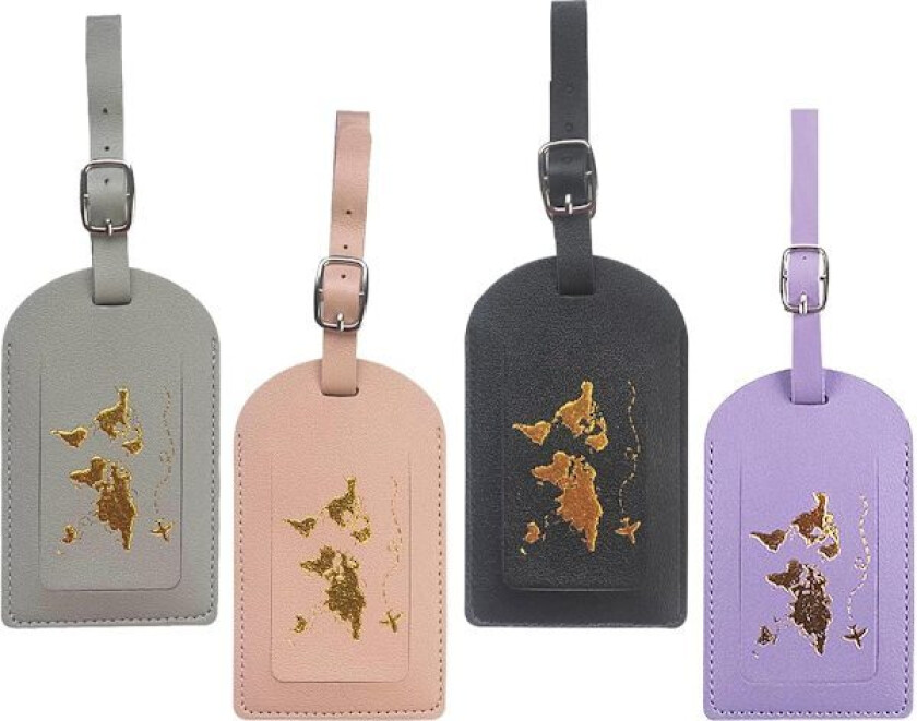Bag Travel Bagasjemerker, 4-pakning, PU-skinn Koffert Bagasjemerker, Kofferthenger med Justerbar Spenne, Navnelapp, Adresselapp, Flyreise