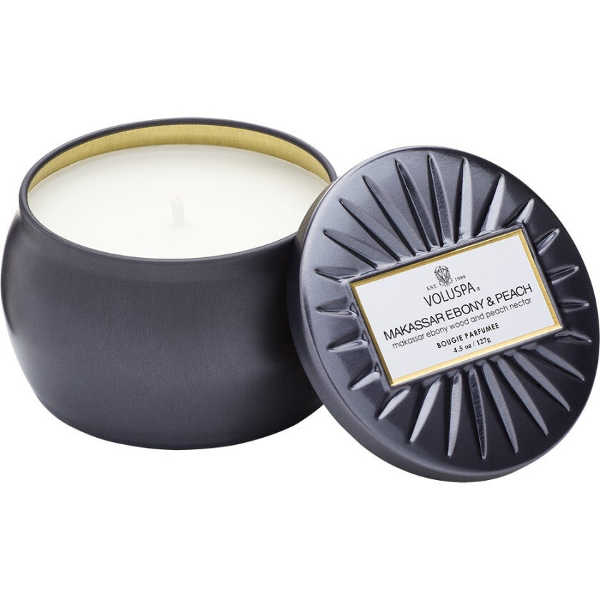 Decorative Tin Candle Makassar Ebony & Peach 127g