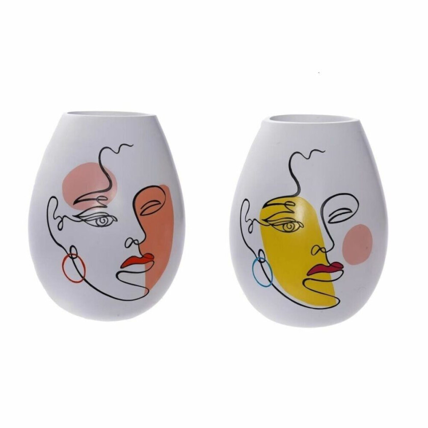 Vase DKD Home Decor 22,5 x 22,5 x 29 cm Face White Resin Multicolour (2 kvanta)