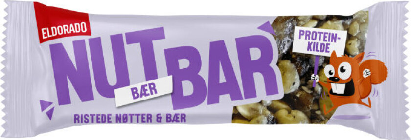 Nutbar Knasende nøttebar med god smak av ristede nøtter og røde bær. En praktisk, sunn og digg snack!