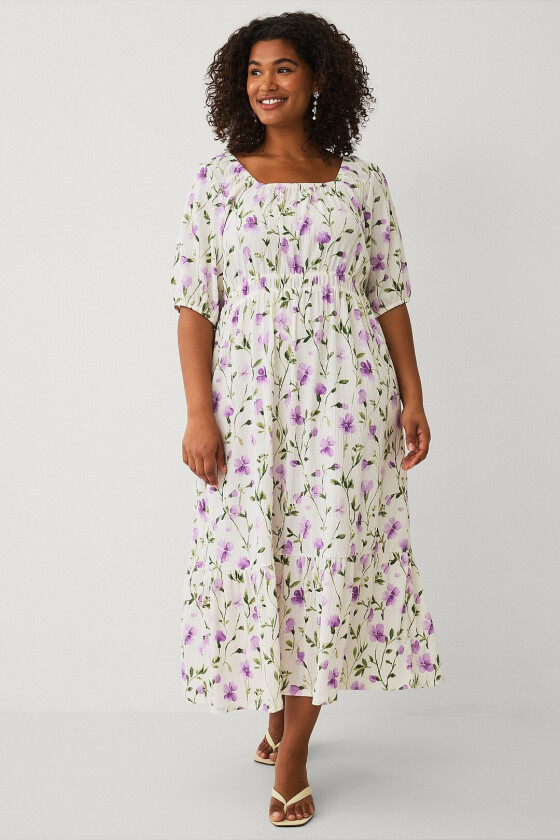 Maxikjole med puffermer - Lilla