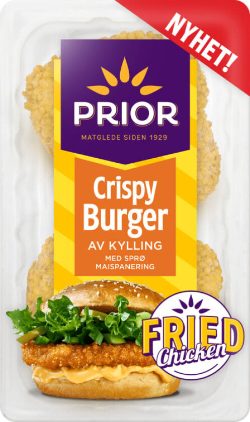 Crispy Burger Crispy Burger med sprø maispanering og smakfullt krydder. Med får du garantert norske kjøttråvarer.
