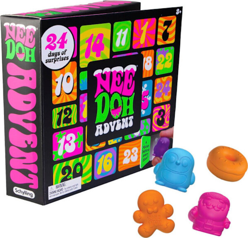 Schylling NeeDoh Squishmas Adventskalender - 24 Mini Squishies - Nedtelling til Jul
