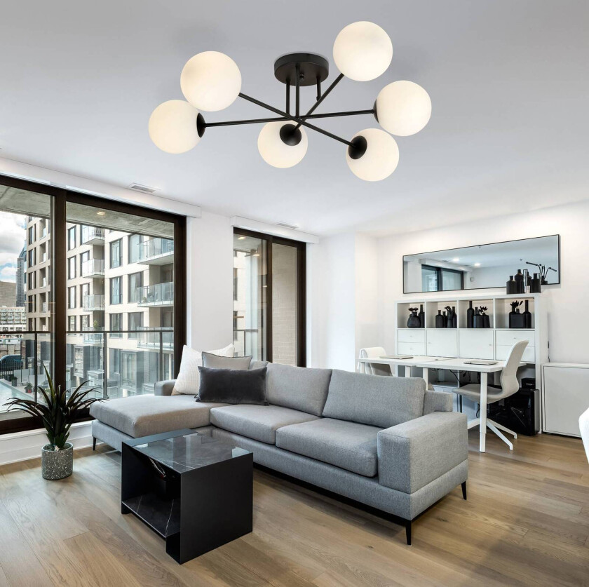 Glassy taklampe, 6 lamper, svart/opal