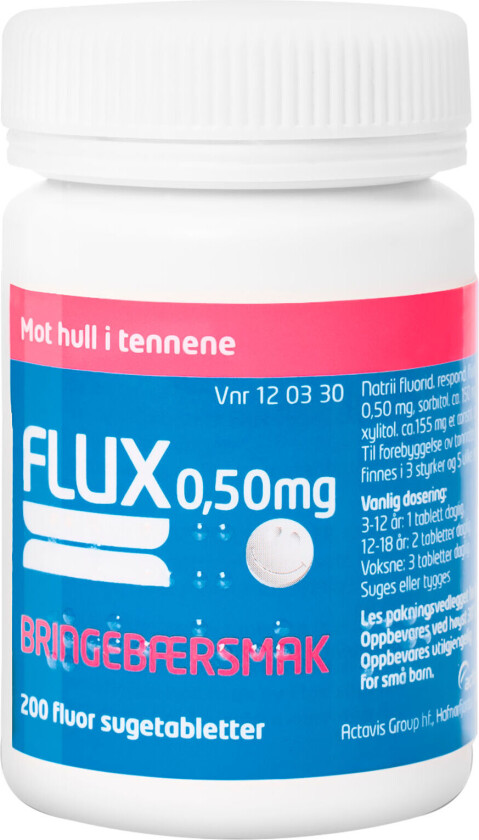 Fluortabletter 0,50mg bringebærsmak, 200 stk.