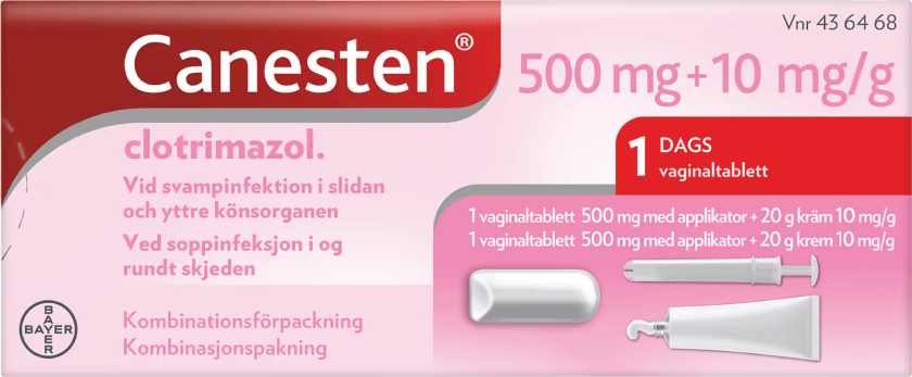 500 mg vaginaltablett + 10 mg/g krem, 1 stk. + 20 g