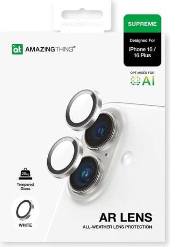 AR Aluminum 2 Lens Glass with Camera Lens Frame for iPhone 16 / 16 Plus - White