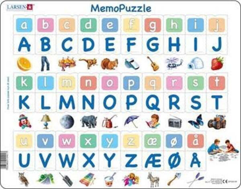 Puzzle MemoPuzzle. The alphabet with 29 uppercase and lowercase letters - 58 pieces Maxi (36.5x28.5 cm) Gulv