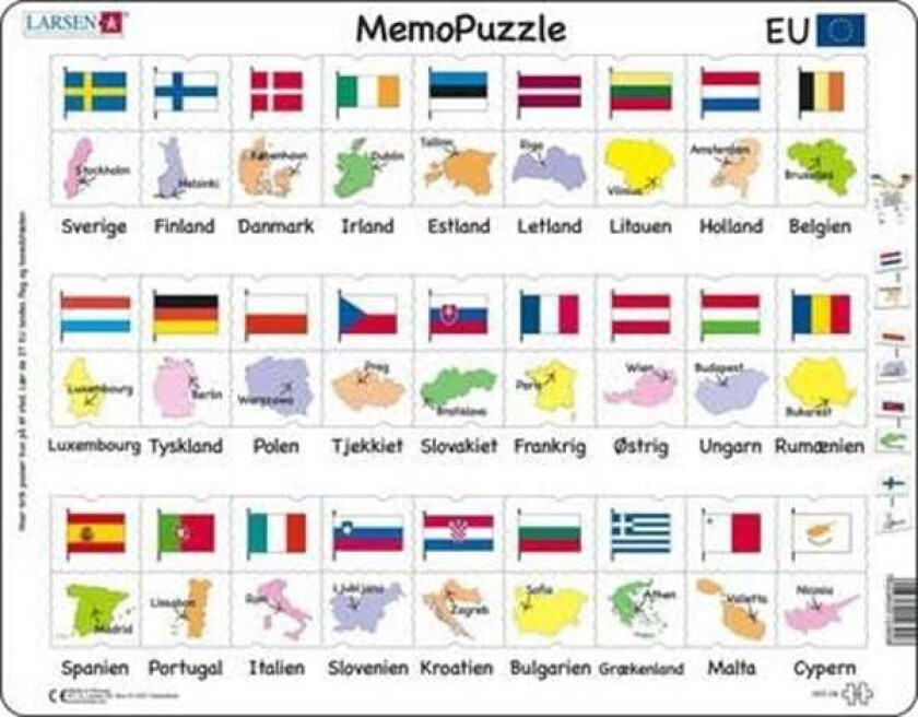 Puzzle game MemoPuzzle. Name flag and capitals ten - 54 pieces Maxi (36.5x28.5 cm) Gulv