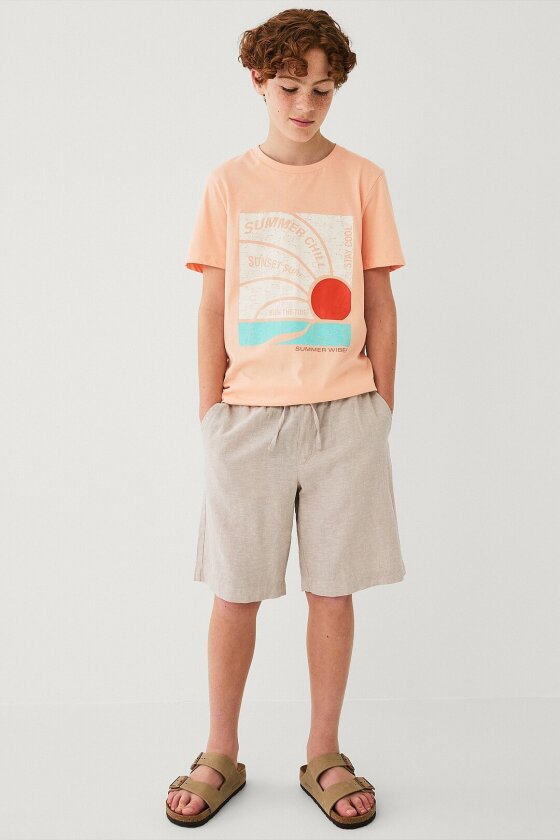 Shorts i lin - Beige