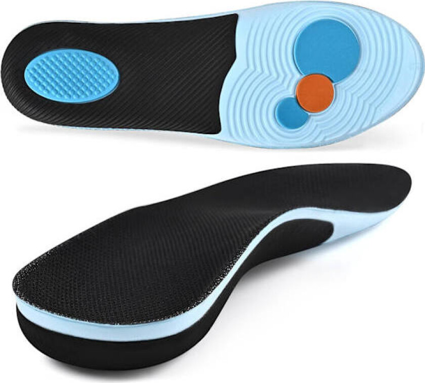 Innersåler med fotbuestøtte, ortopediske innersåler for fotsmerter, nedsunket fotbue, overpronasjon, plantar fasciitt-innersåler (43-44, svart)