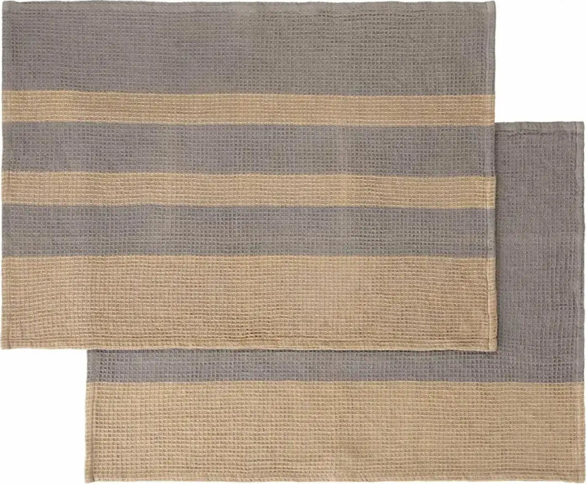 Set Of 2 Tea Towels - 70 X 50 Cm - Gano - Steel Gray/ Tan - Grey - ONE SIZE