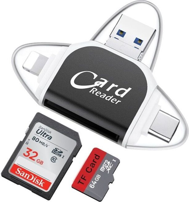 TF- og SD -minnekortleser med 4 USB -kontakter