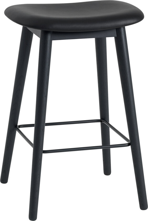 Fiber Bar Stool Wood Base 65 cm Refine Leather Black/Black - Barstoler - Iskos-Berlin - Svart - Tre/Syntetisk