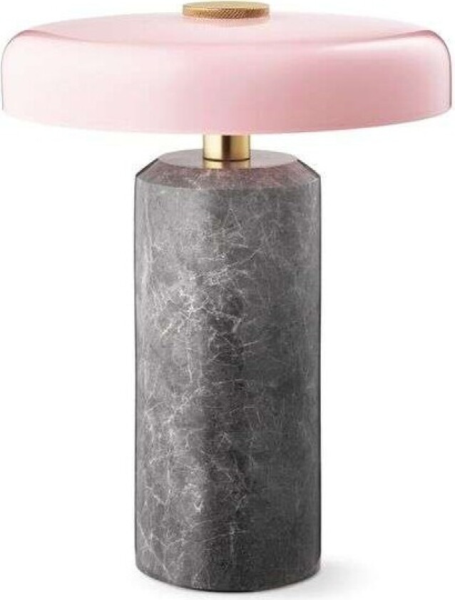 Design by Us Trip oppladbar bordlampe - Sølv marmor/Rosa blank skjerm