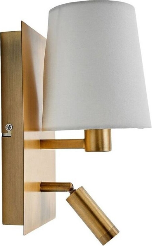 Vegglampe Aiden med LED-leselampe, antikkmessing