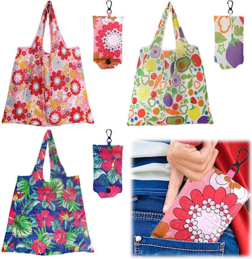 3-pakke sammenleggbare handlenett, gjenbrukbare handlenett, stort sammenleggbart handlenett, vanntett og maskinvaskbart, for daglig shopping