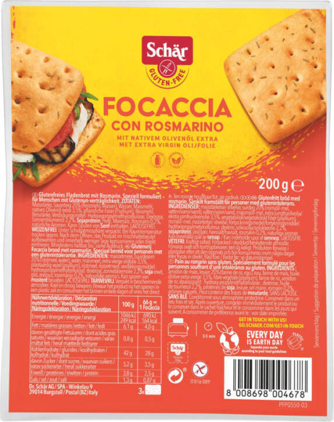 Focaccia glutenfri 200g Schar