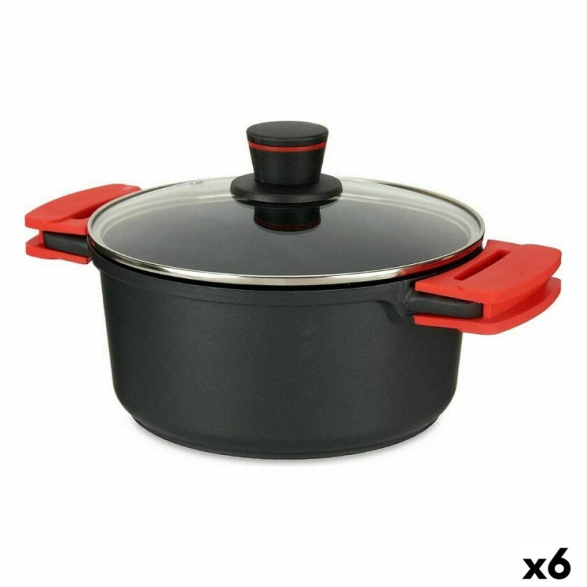 Gryte med glasslokk à 24 cm Sort aluminium (6 kvanta)