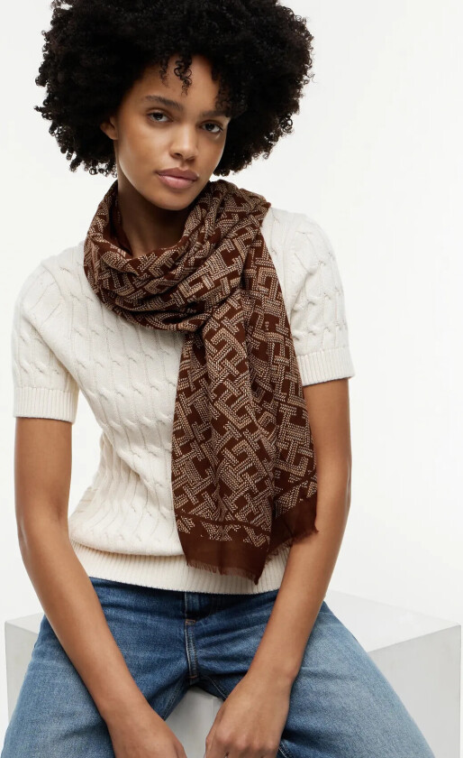 Th Monogram Scarf - Brown - ONE SIZE