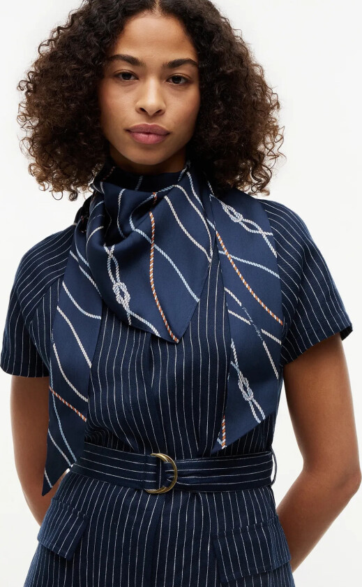 Th Nautical Silk Triangle Scarf - Navy - ONE SIZE