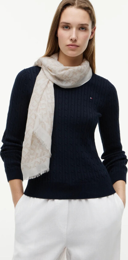 Th Monogram Scarf - Cream - ONE SIZE