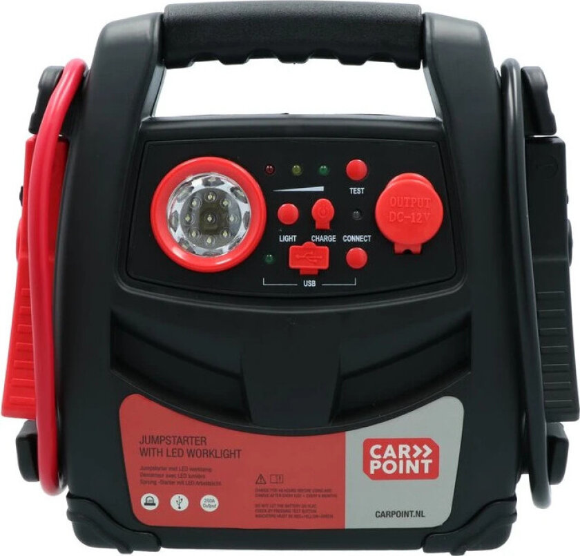 Jumpstarter 12V/7Ah 2-i-1, 250A, LED-lys - Oransje