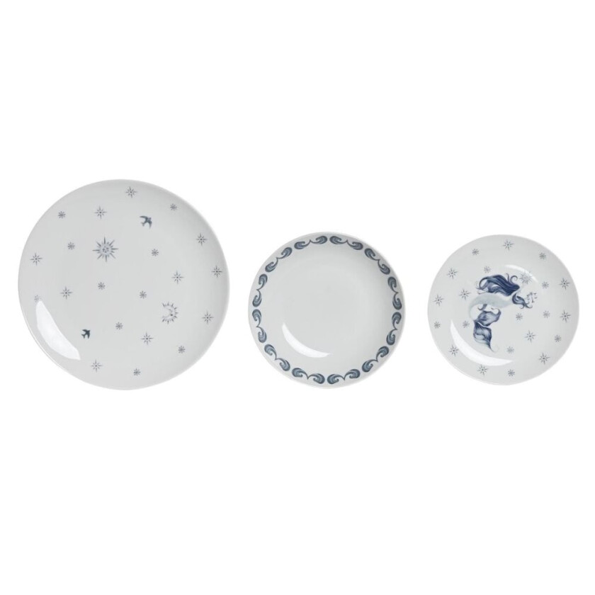 Servise sett DKD Home Decor Blå Hvit Porselen 18 stk 27 x 27 x 3 cm