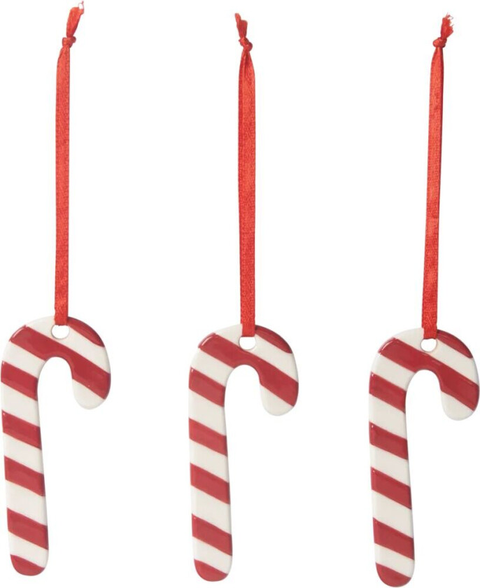 Polkagris juletreanheng 3-pakning Hvit-rød