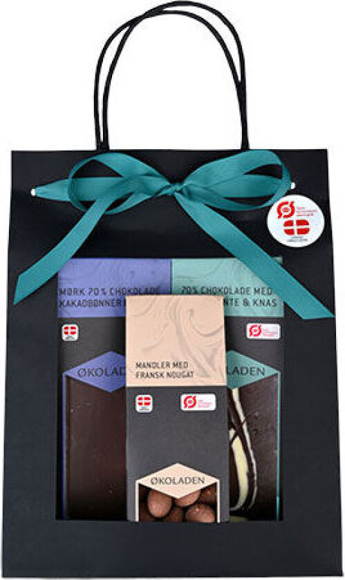 Gourmet Gavepose Grønn Ø med 2 sjokoladeplater og dragee mandler - 240 g