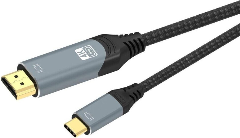 NÖRDIC 1M USBC til HDMI 4K 60Hz Nylon Flettet Kabel Space Gråstøtte for HDCP1.4 og 2.2 Ren Kobber 99,99%