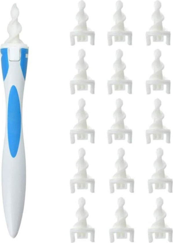 INF Ørevoksfjerner med 16 silikonhoder og skrufunksjon - Hvit