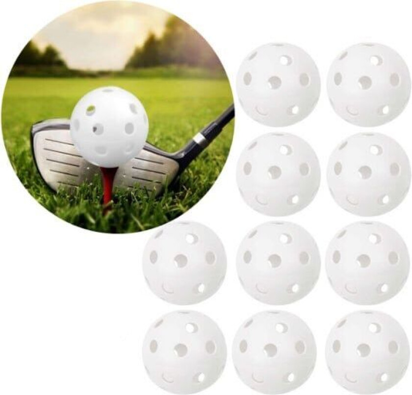 Treningsgolfballer med hull 10-pakning Hvit