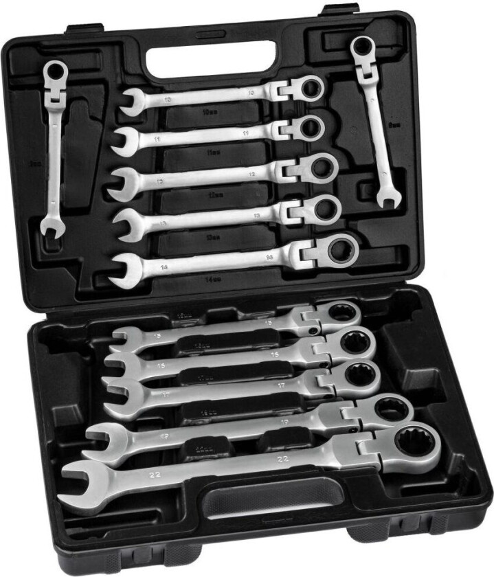 12-delers fastnøkkel sett med fleksible leddhoder - svart