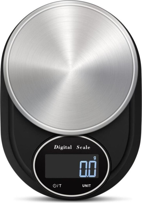 INF Digital kjøkkenvekt 2kg / 0,1g Rustfritt stål Svart / sølv