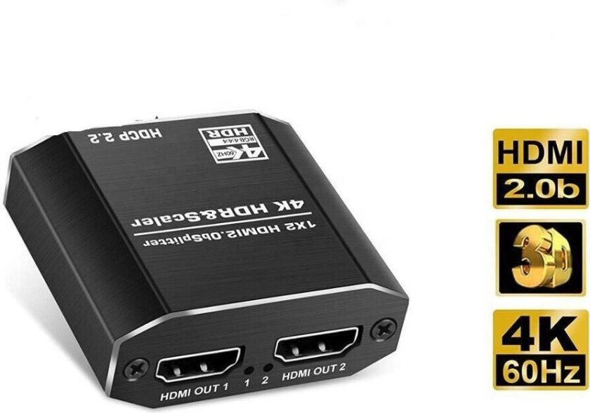 NÖRDIC HDMI Splitter 1 til 2 4K 60Hz HDCP2.2 18Gbps HDMI kabler i bilder som ikke er inkludert