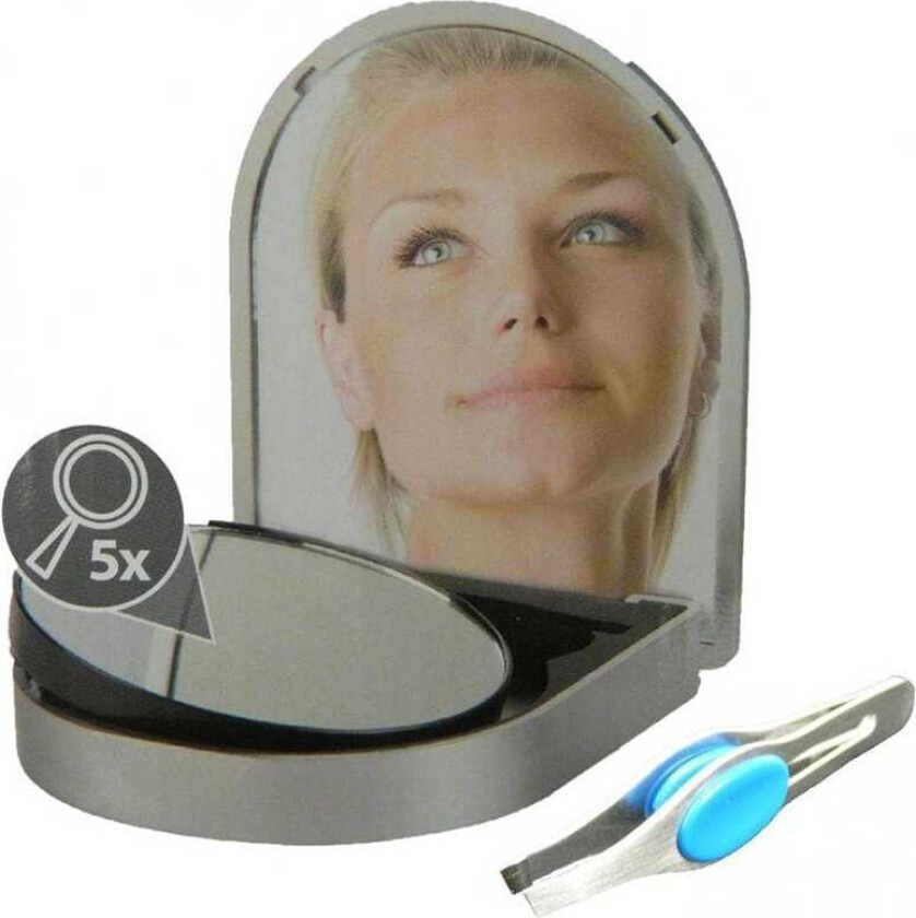Sminkespeil / Reisespeil med pinsett - Vanlig 1x + 5x