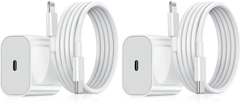 2-Pak - iPhone Lader Adapter+Kabel 20W USB-C Hurtiglader