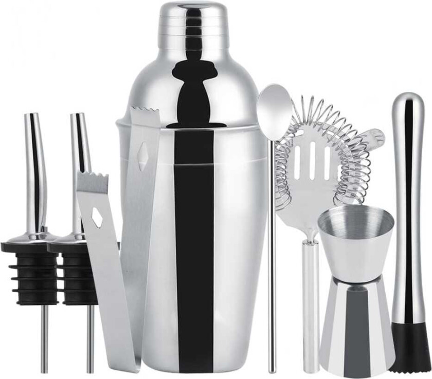 8-delt cocktailsett, barsett, shaker 550ml - Rustfritt stål