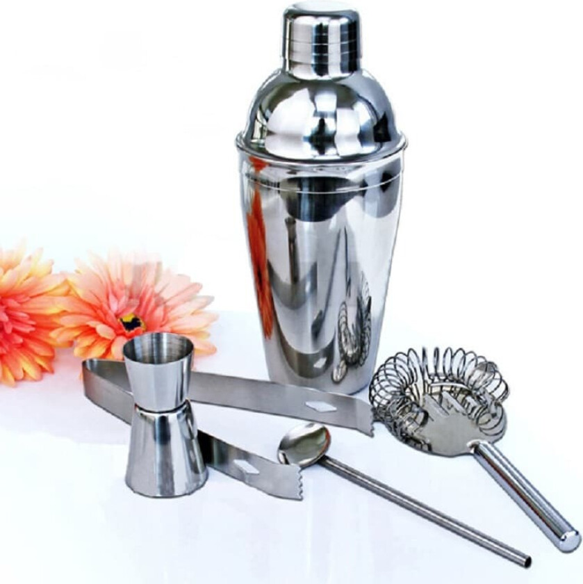 5-delt cocktailsett, barsett, shaker 350ml - Rustfritt stål