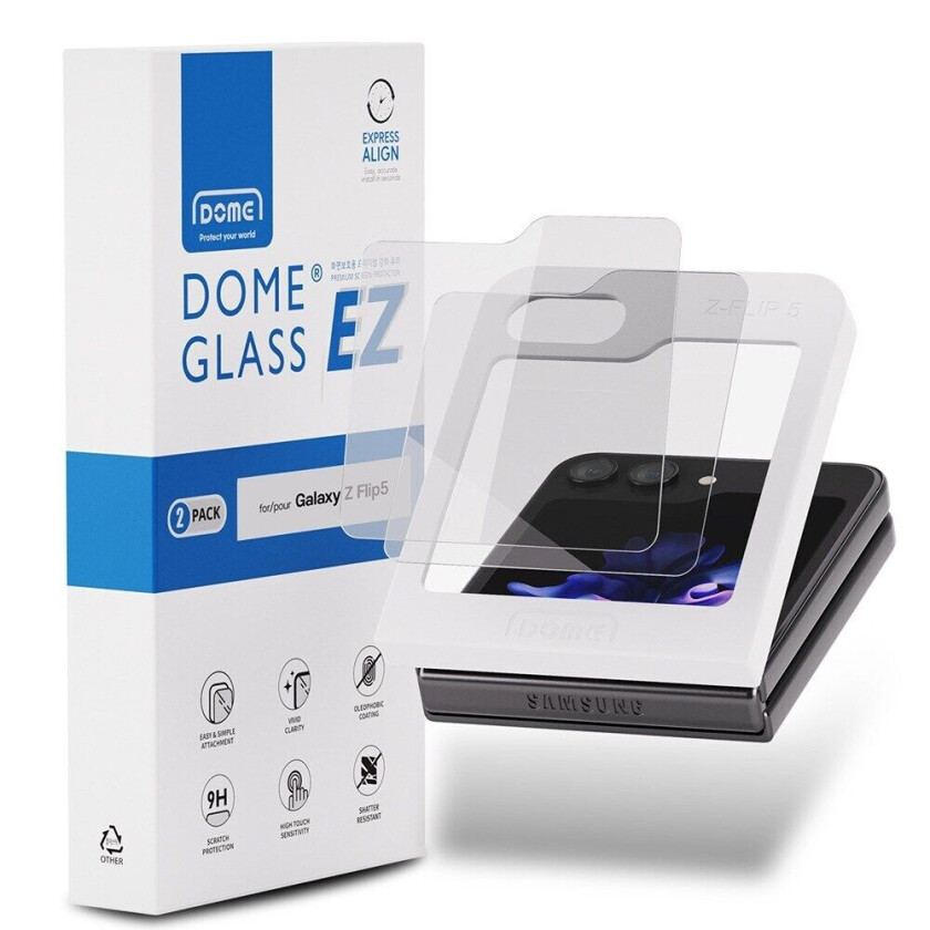 Whitestone Dome Galaxy Z Flip 5 Skjermbeskytter Dome Glass EZ 2-pakning