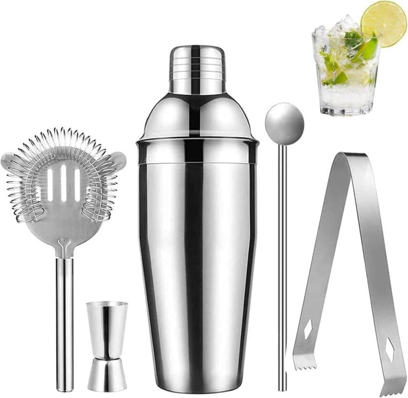 Cocktail Shaker Sett - Rustfritt Stål Sølv 5 Deler