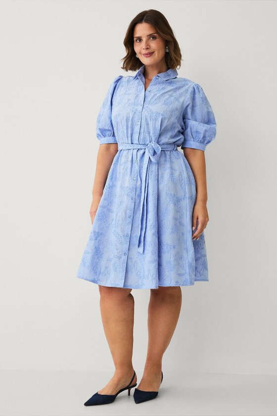 Skjortekjole med broderi - Blå