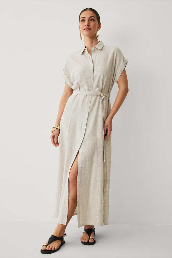Maxikjole i linmiks - Beige