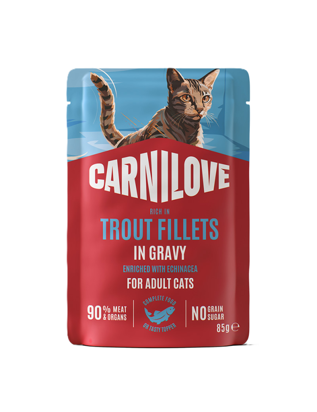 Cat Pouch Gravy rich in Trout enriched with Echinacea 85g - Katt - Kattefôr & kattemat - Våtfôr og våtmat - Carnilove