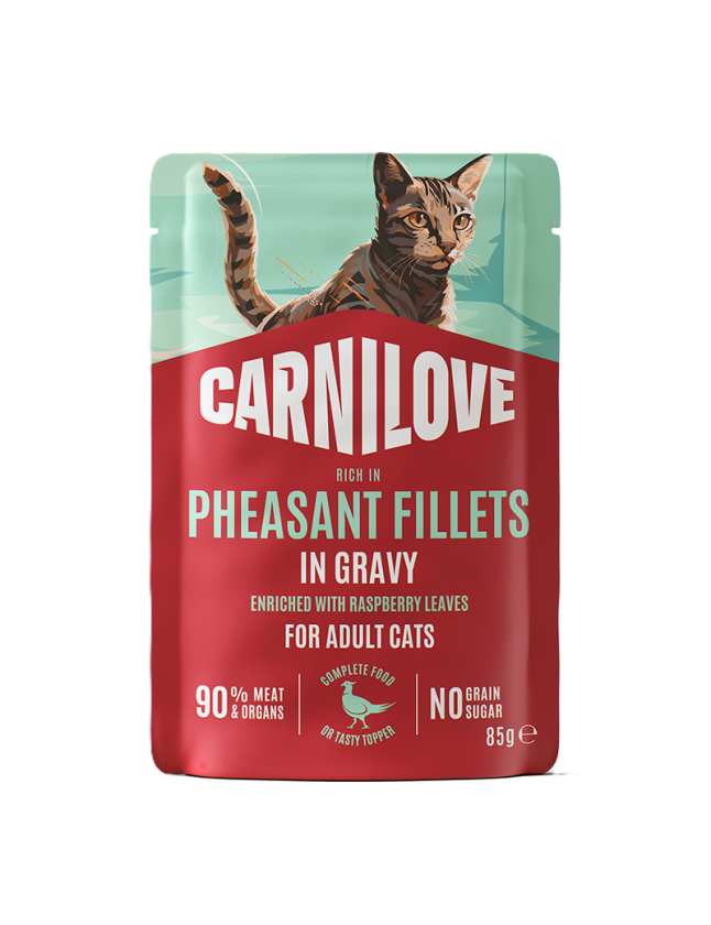 Cat Pouch Gravy rich in Pheasant enriched with Raspberry Leaves 85g - Katt - Kattefôr & kattemat - Våtfôr og våtmat - Carnilove